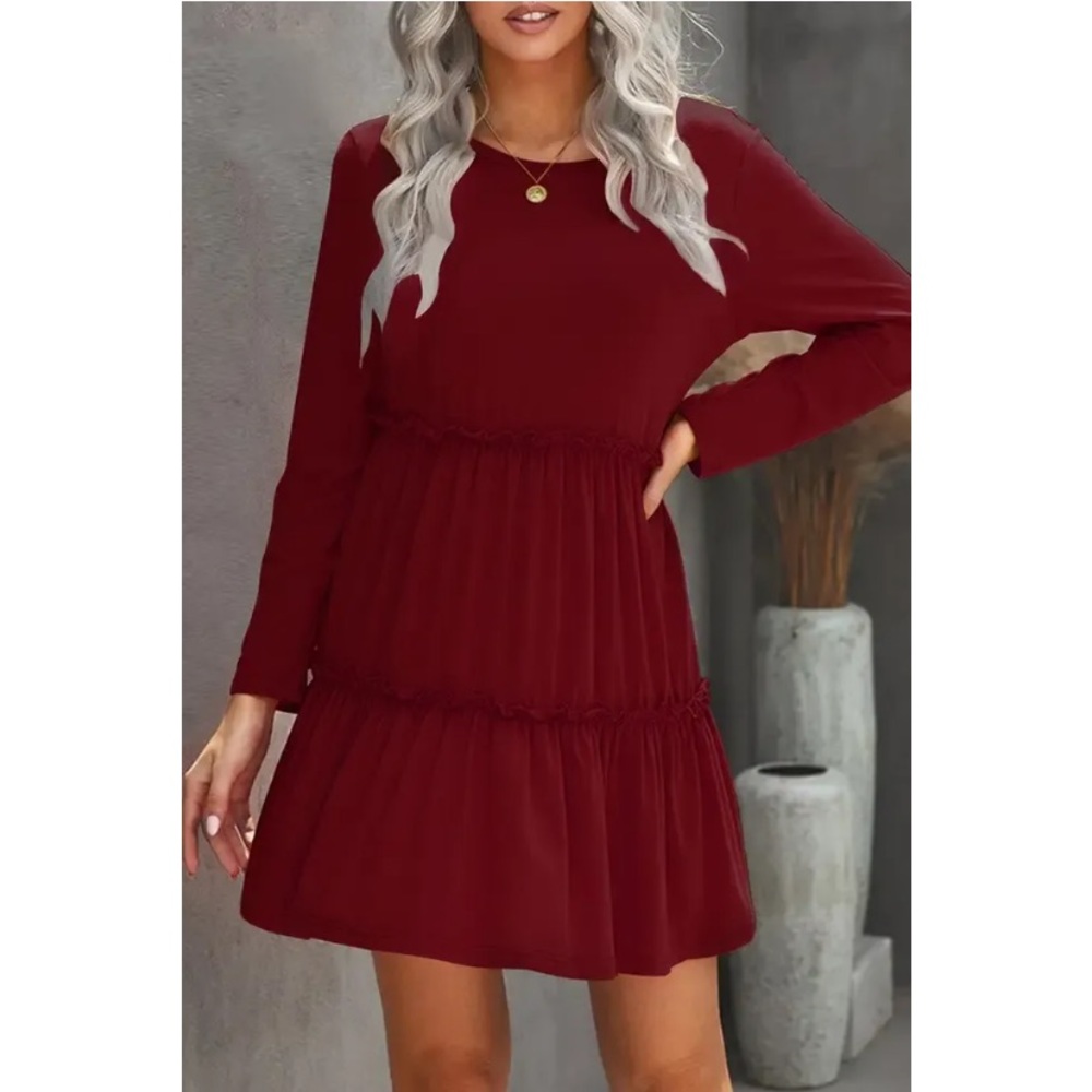 Crew Neck Ruffle Flow Dress